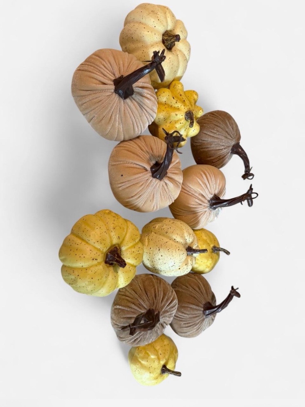 Autumn Velvet & Ceramic Pumpkin Table Bowl Filler Decor - Yellow, Tan, Brown